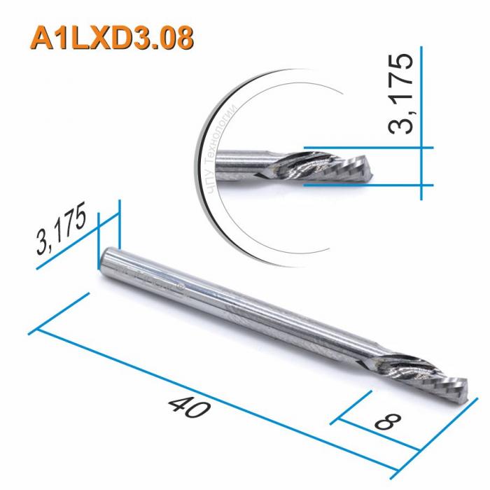 Фреза спиральная однозаходная стружка вниз DJTOL A1LXD3.08