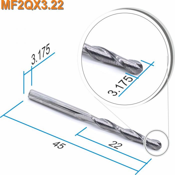 Фреза спиральная двухзаходная сферическая Mnogofrez MF2QX3.22