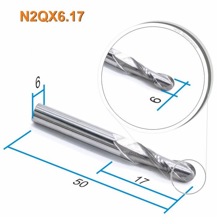 Фреза спиральная двухзаходная сферическая DJTOL N2QX6.17