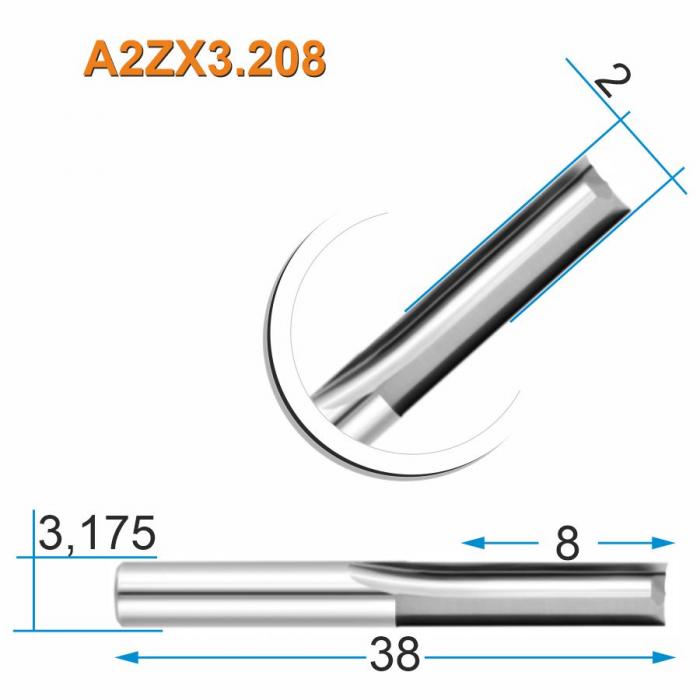 Фреза прямая двухзаходная DJTOL A2ZX3.208