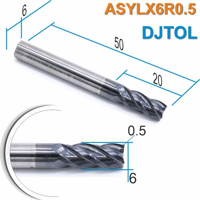 Фреза спиральная четырехзаходная радиусная с покрытием AlTiN DJTOL ASYLX6R0.5*4F