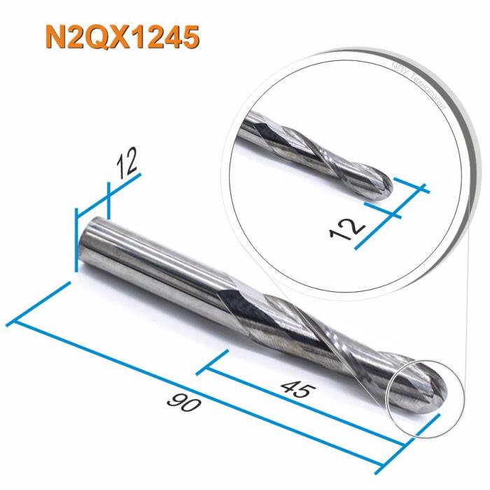 Фреза спиральная двухзаходная сферическая DJTOL N2QX1245