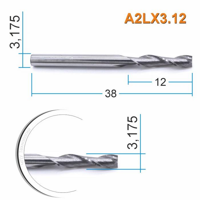Фреза спиральная двухзаходная DJTOL A2LX3.12
