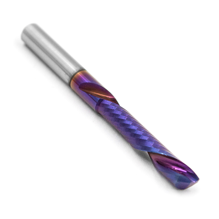 Фреза спиральная однозаходная стружка вниз MF1LXD4.22-BNC с нано-синим покрытием