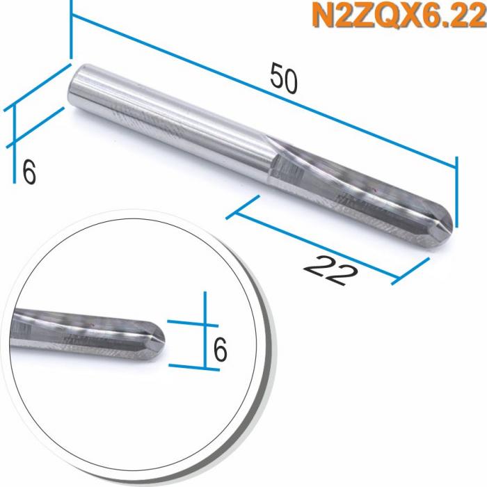 Фреза прямая двухзаходная сферическая DJTOL N2ZQX6.22