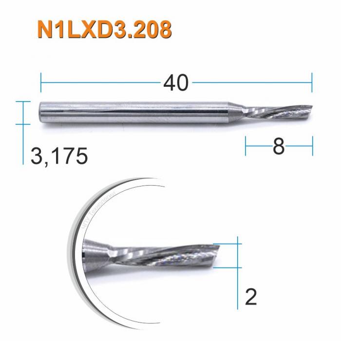 Фреза спиральная однозаходная стружка вниз DJTOL N1LXD3.208