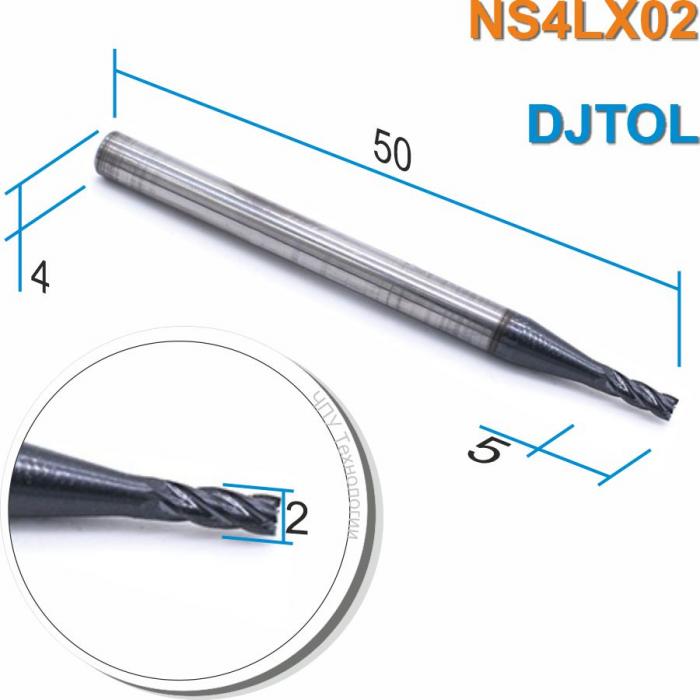 Фреза спиральная четырехзаходная с покрытием AlTiN DJTOL NS4LX02