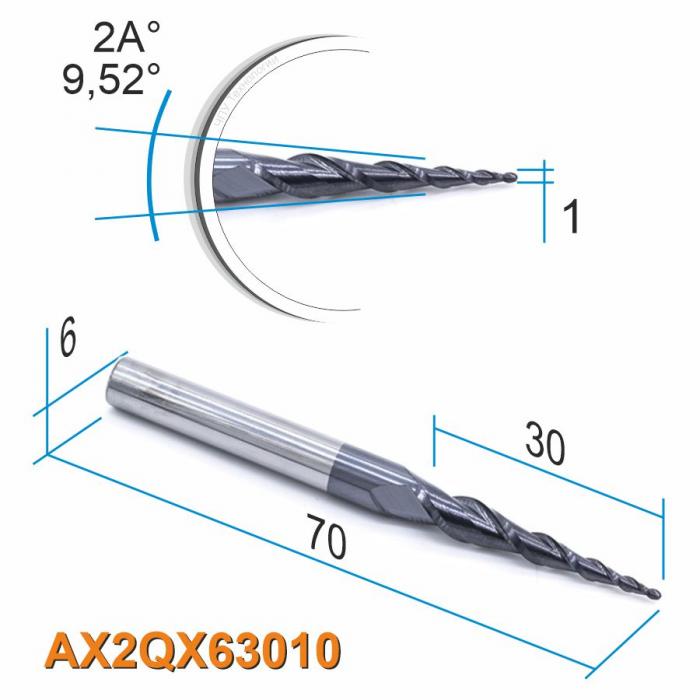 Фреза спиральная двухзаходная конусная сферическая DJTOL AX2QX63010