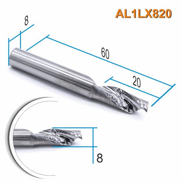 Фреза спиральная однозаходная по цветному металлу DJTOL AL1LX820