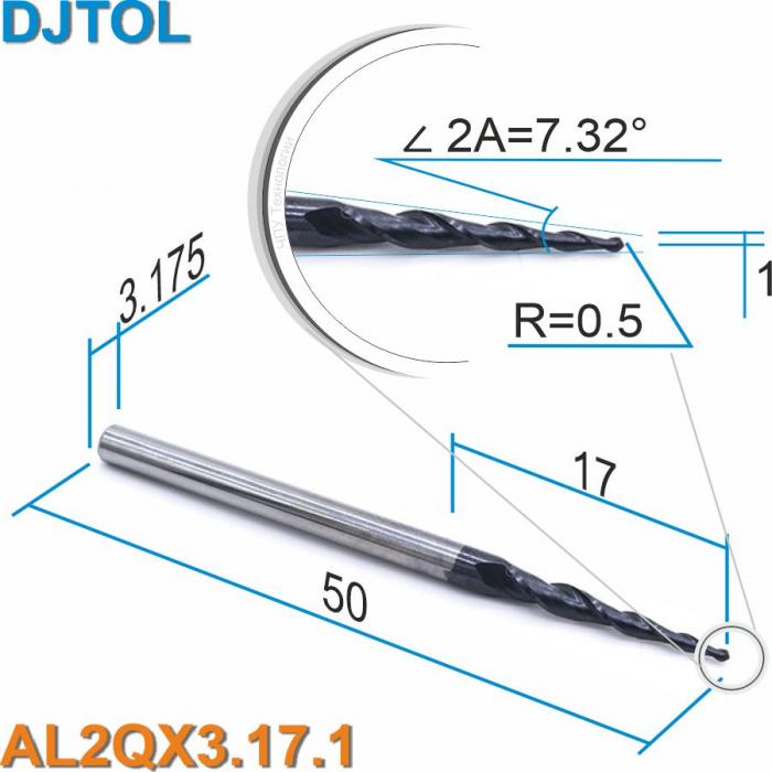 Фреза спиральная двухзаходная конусная сферическая DJTOL AL2QX3.17.1