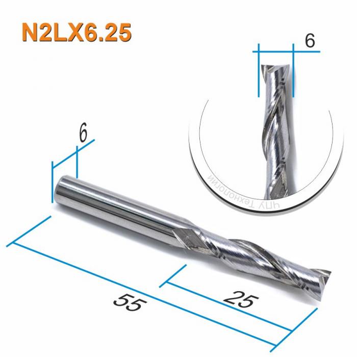 Фреза спиральная двухзаходная DJTOL N2LX6.25