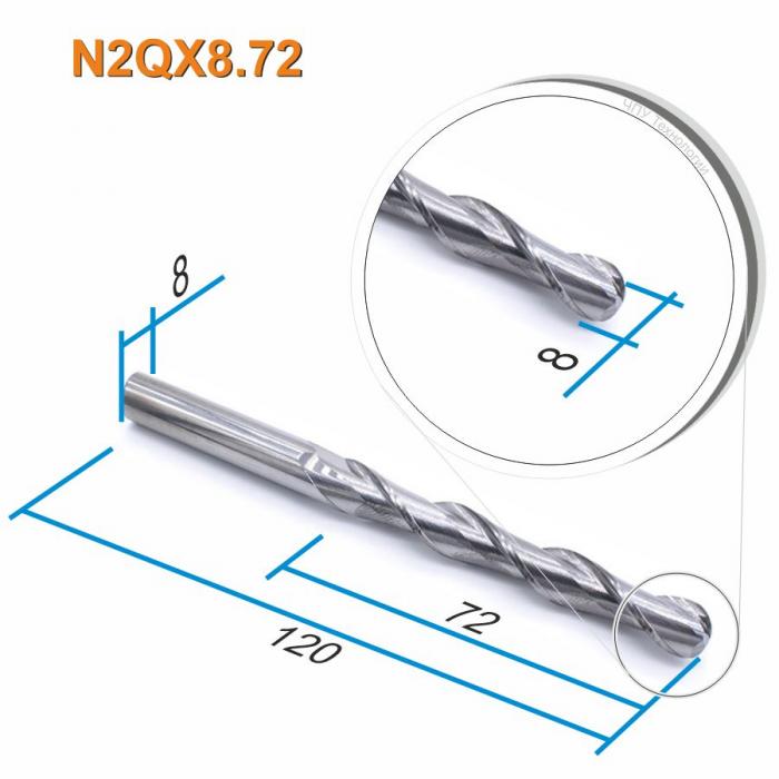 Фреза спиральная двухзаходная сферическая DJTOL N2QX8.72