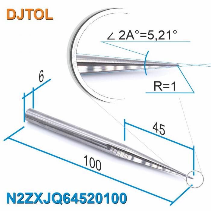 Фреза прямая двухзаходная конусная сферическая DJTOL N2ZXJQ64520100