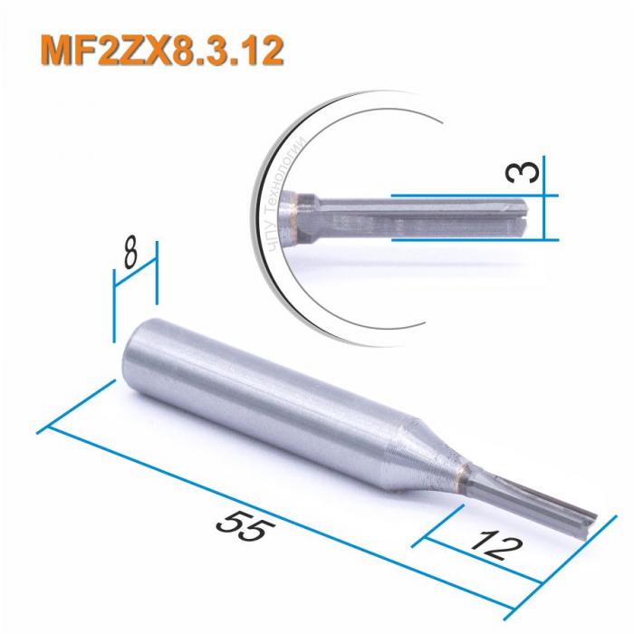 Фреза прямая двухзаходная Mnogofrez MF2ZX8.3.12