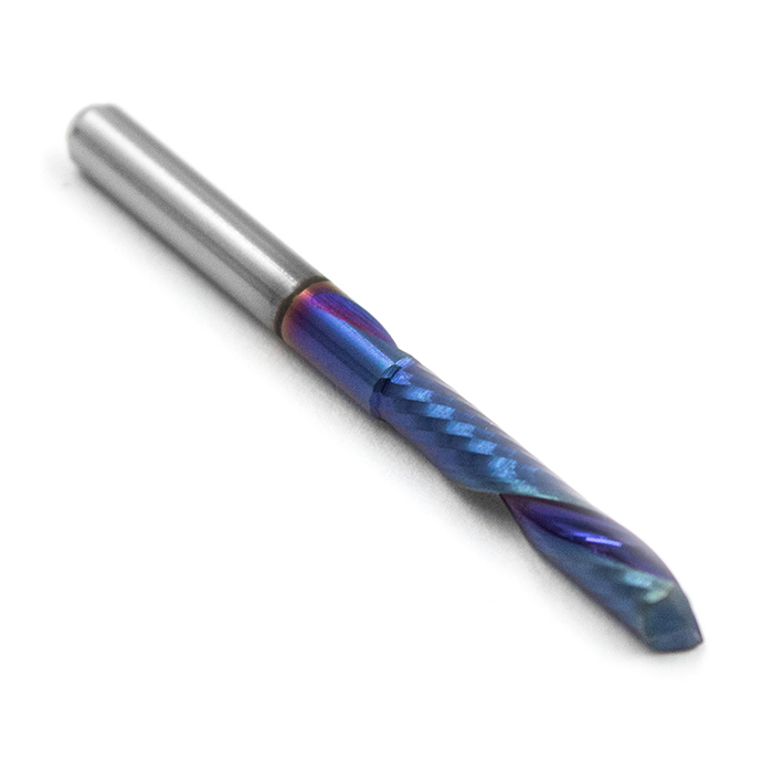 Фреза спиральная однозаходная стружка вниз MF1LXD3.17-BNC с нано-синим покрытием