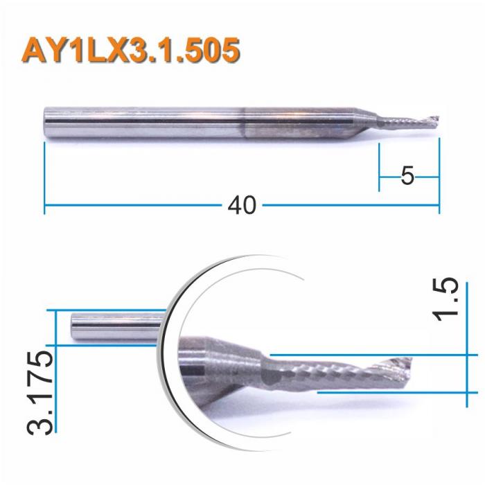 Фреза спиральная однозаходная DJTOL AY1LX3.1.505