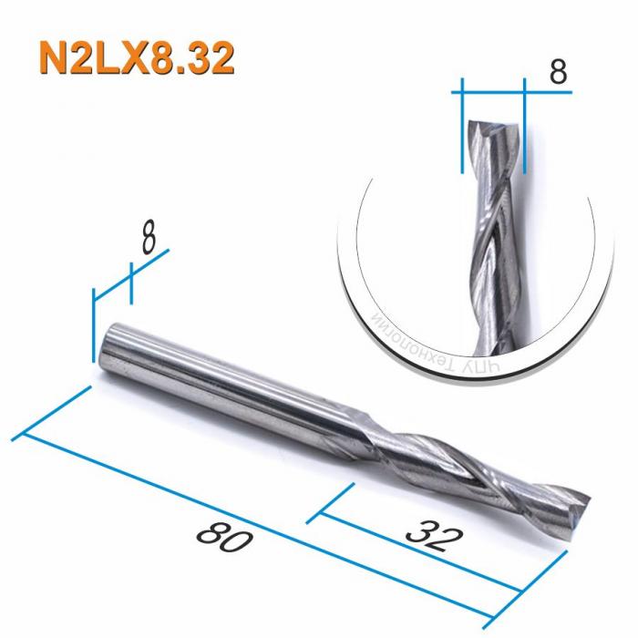 Фреза спиральная двухзаходная DJTOL N2LX8.32