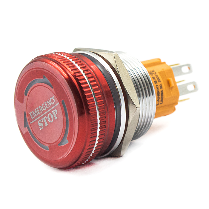 Кнопка E-stop 22mm двухцветная LB22M4 24V (common negative electrode)
