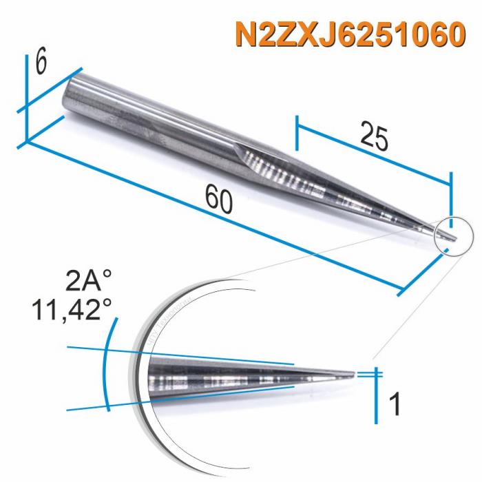 Фреза прямая двухзаходная конусная (плоский кончик) DJTOL N2ZXJ6251060