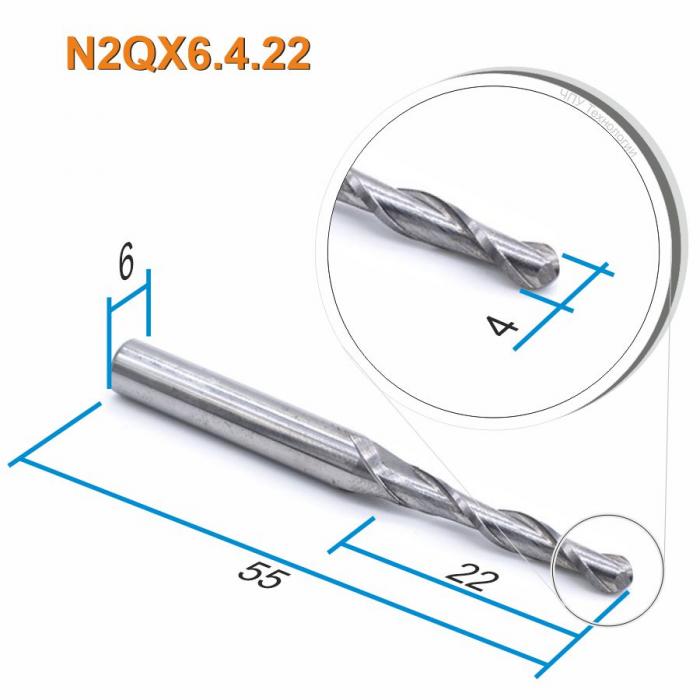 Фреза спиральная двухзаходная сферическая DJTOL N2QX4.22