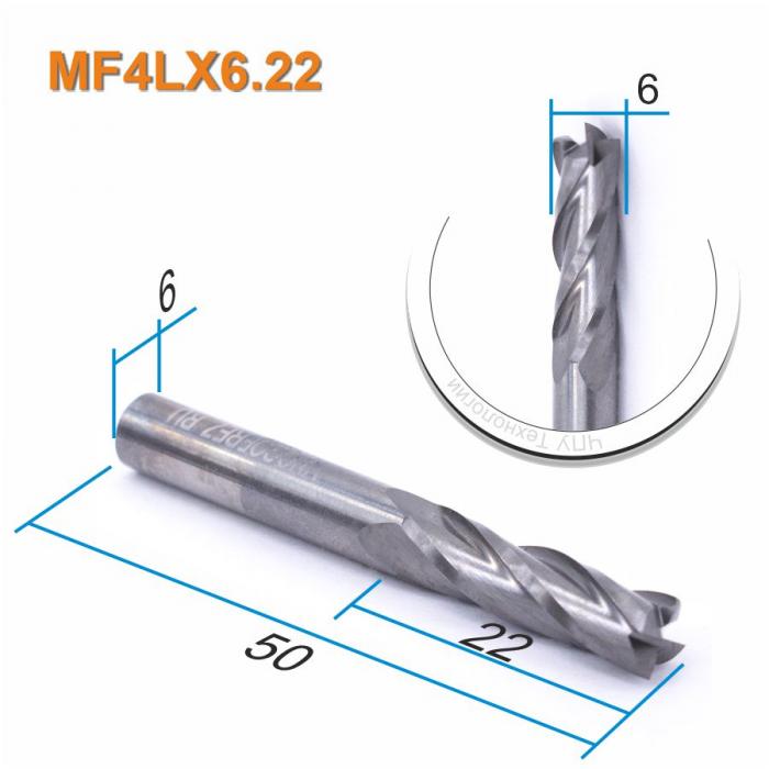 Фреза спиральная четырехзаходная Mnogofrez MF4LX6.22