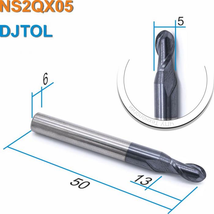 Фреза спиральная двухзаходная сферическая с покрытием AlTiN DJTOL NS2QX05