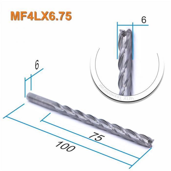 Фреза спиральная четырехзаходная Mnogofrez MF4LX6.75