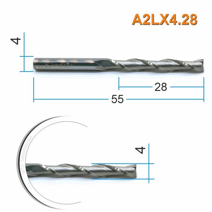 Фреза спиральная двухзаходная DJTOL A2LX4.28
