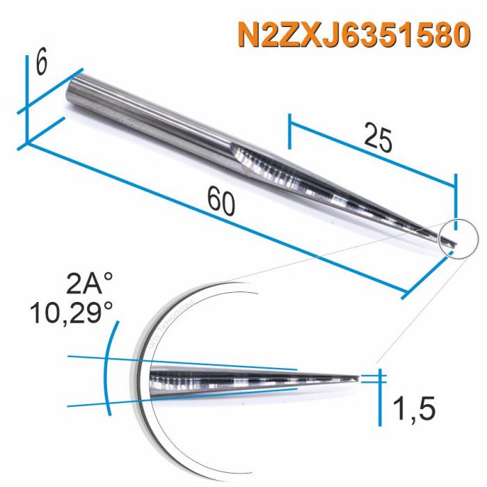 Фреза прямая двухзаходная конусная (плоский кончик) DJTOL N2ZXJ6351580