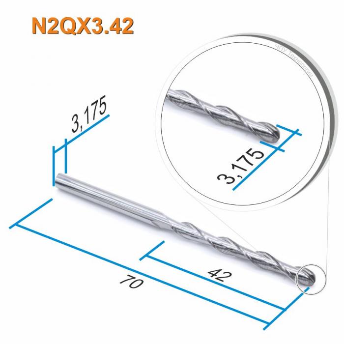 Фреза спиральная двухзаходная сферическая DJTOL N2QX3.42