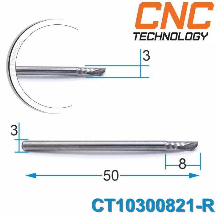 Фреза спиральная однозаходная Cutter Tool удаление стружки вниз CT10300821-R