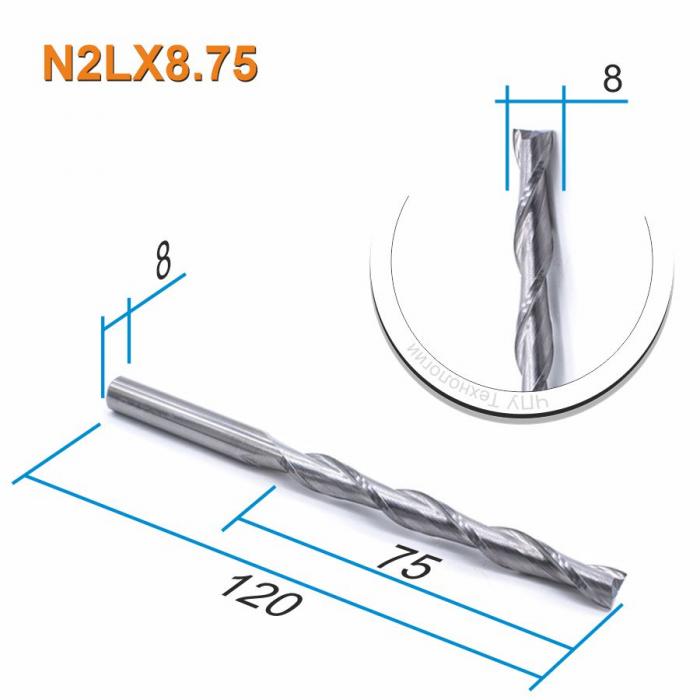 Фреза спиральная двухзаходная DJTOL N2LX8.75