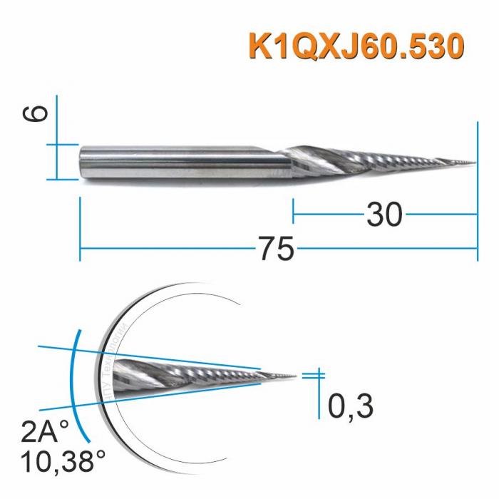 Фреза спиральная однозаходная конусная DJTOL K1QXJ60.530