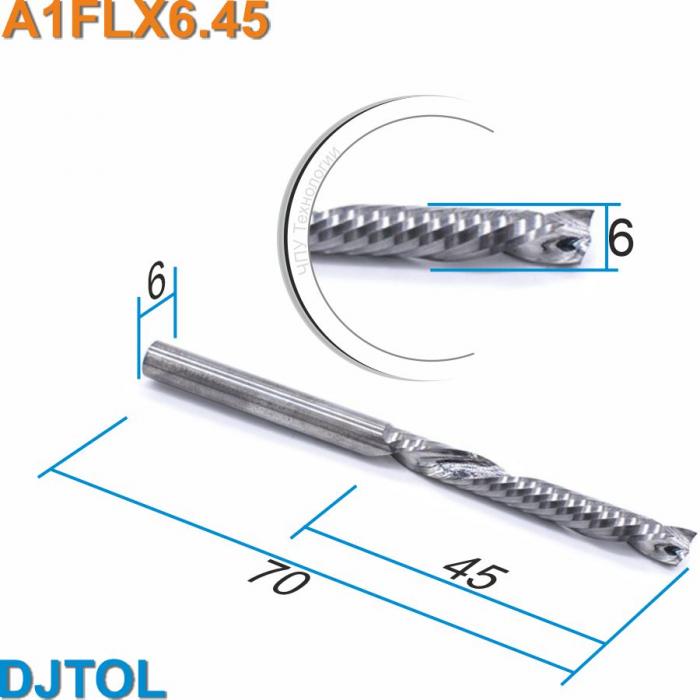 Фреза компрессионная однозаходная DJTOL A1FLX6.45