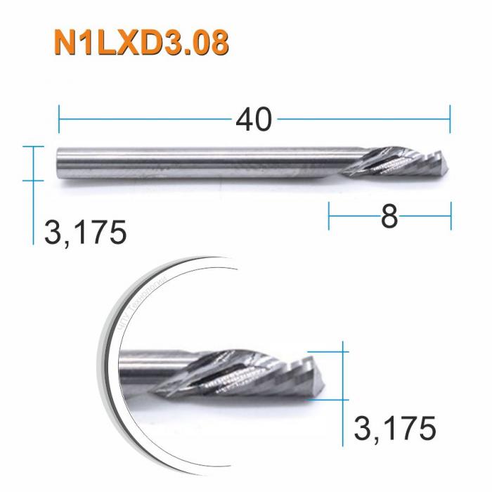 Фреза спиральная однозаходная стружка вниз DJTOL N1LXD3.08