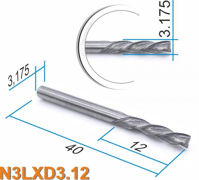 Фреза спиральная трехзаходная, удаление стружки вниз DJTOL N3LXD3.12