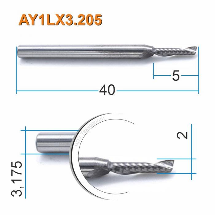 Фреза спиральная однозаходная DJTOL AY1LX3.205