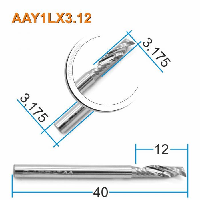 Фреза спиральная однозаходная DJTOL AAY1LX3.12