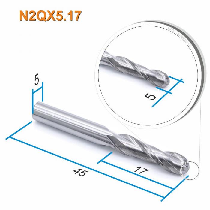 Фреза спиральная двухзаходная сферическая DJTOL N2QX5.17