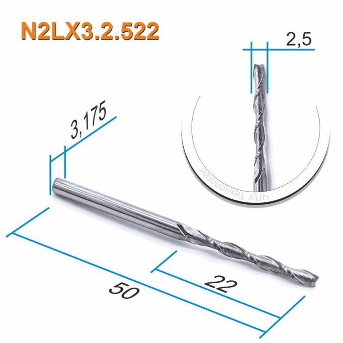 Фреза спиральная двухзаходная DJTOL N2LX3.2.522