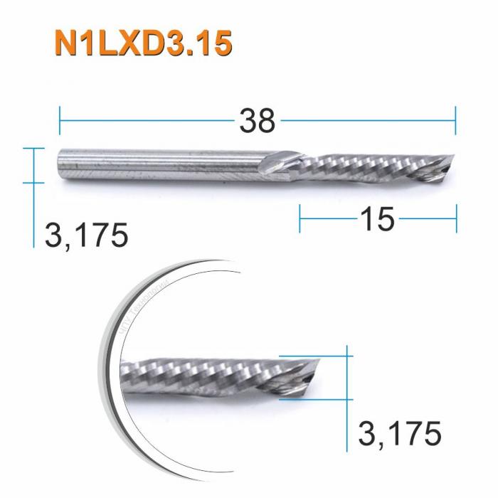 Фреза спиральная однозаходная стружка вниз DJTOL N1LXD3.15