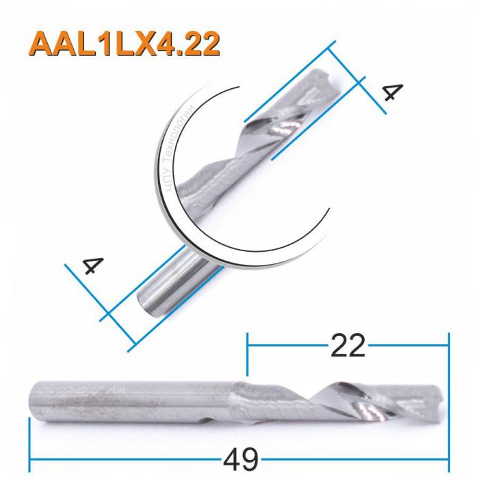 Фреза спиральная однозаходная по цветному металлу DJTOL AAL1LX4.22