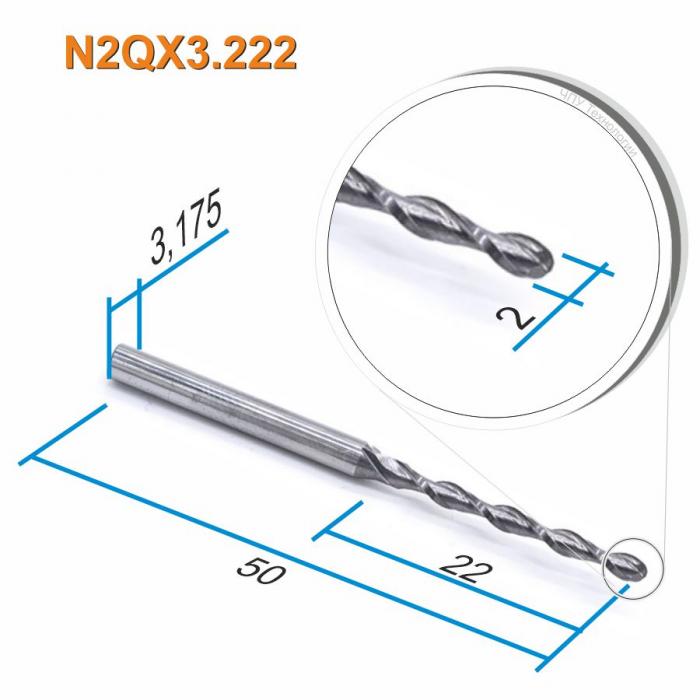 Фреза спиральная двухзаходная сферическая DJTOL N2QX3.222