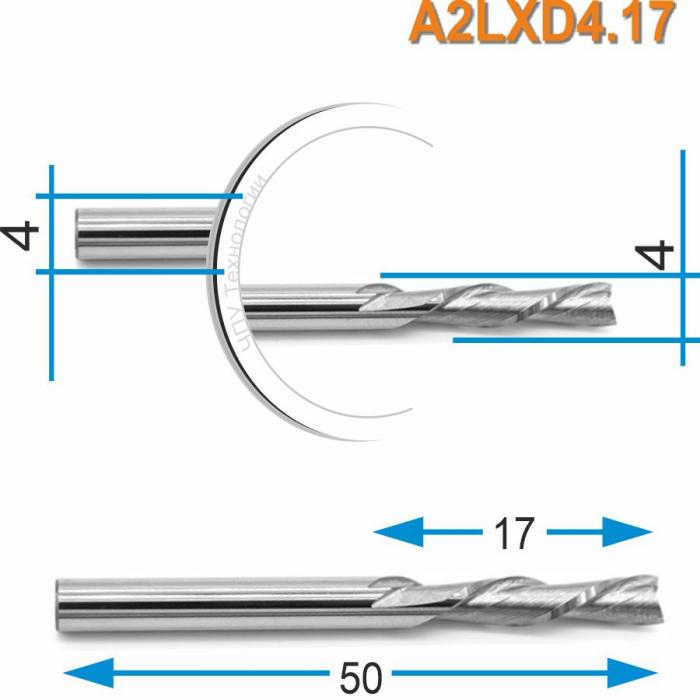 Фреза спиральная двухзаходная стружка вниз DJTOL A2LXD4.17