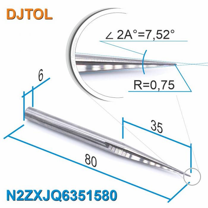 Фреза прямая двухзаходная конусная сферическая DJTOL N2ZXJQ6351580