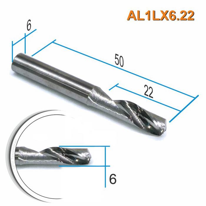 Фреза спиральная однозаходная по цветному металлу DJTOL AL1LX6.22