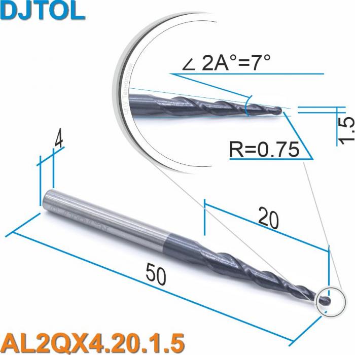 Фреза спиральная двухзаходная конусная сферическая DJTOL AL2QX4.20.1.5