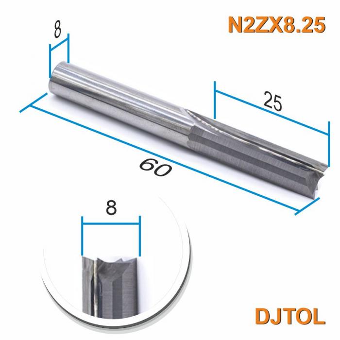 Фреза прямая двухзаходная DJTOL N2ZX8.25