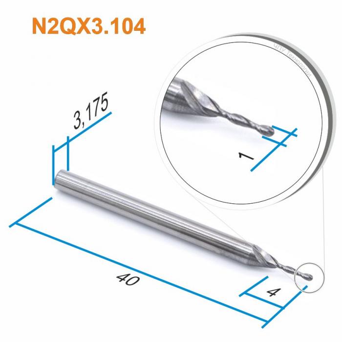 Фреза спиральная двухзаходная сферическая DJTOL N2QX3.104