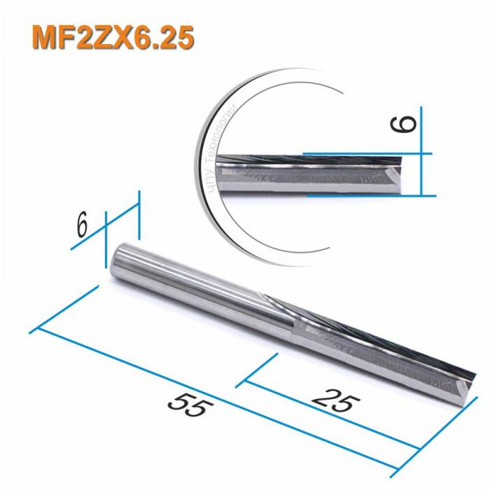 Фреза прямая двухзаходная Mnogofrez MF2ZX6.25